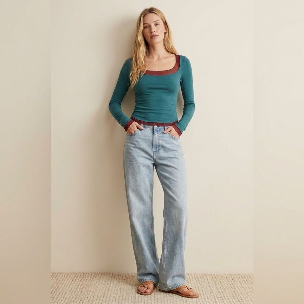 Free People Double Take Layered Mesh Top Teal Burgundy XS